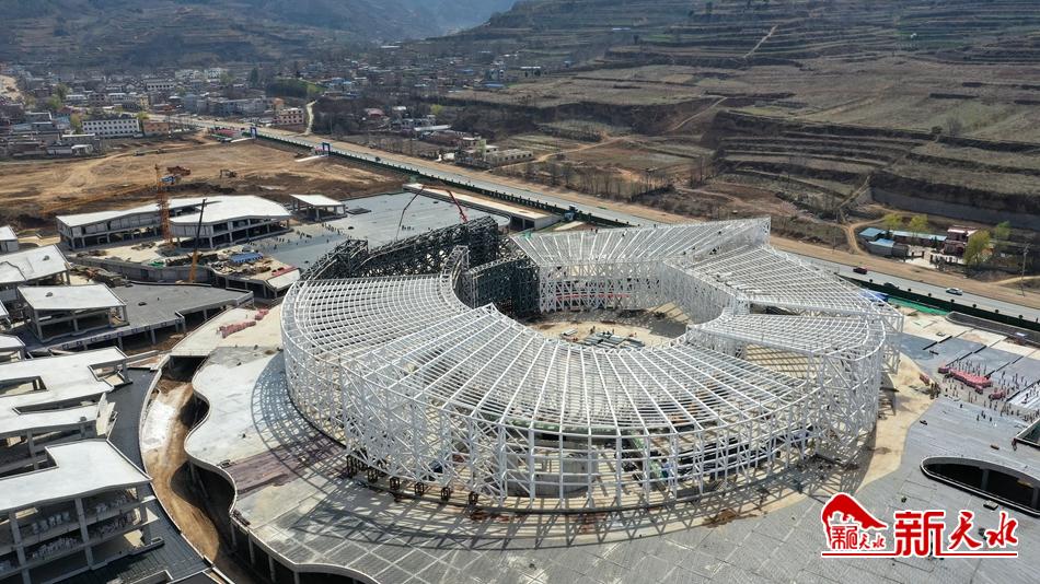 【航拍】鸟瞰麦积山景区游客服务中心在建项目